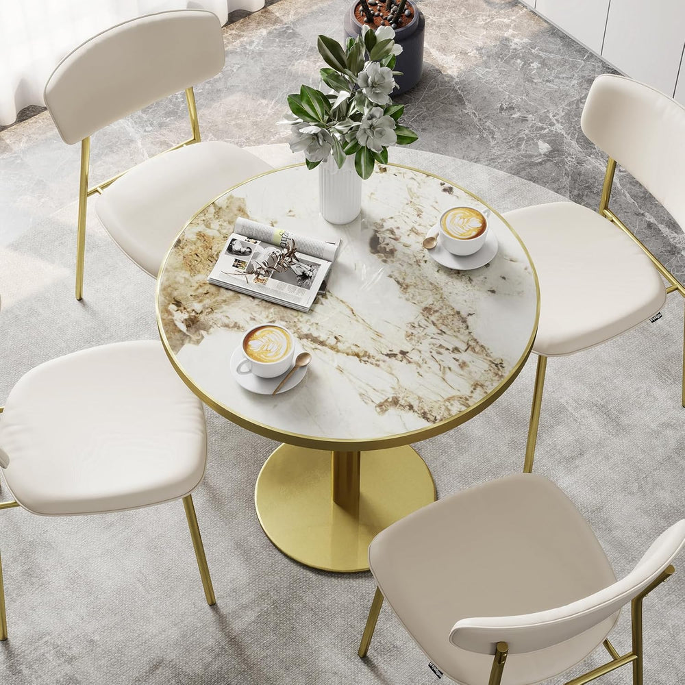 31.5" Tulip Table with Sintered Stone Tabletop and Golden Metal Pedestal...