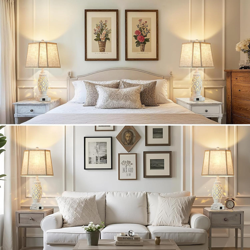 Lamps for Night Stands Set of 2-23.5" Bedside Lamp with USB A+C and Nigh...