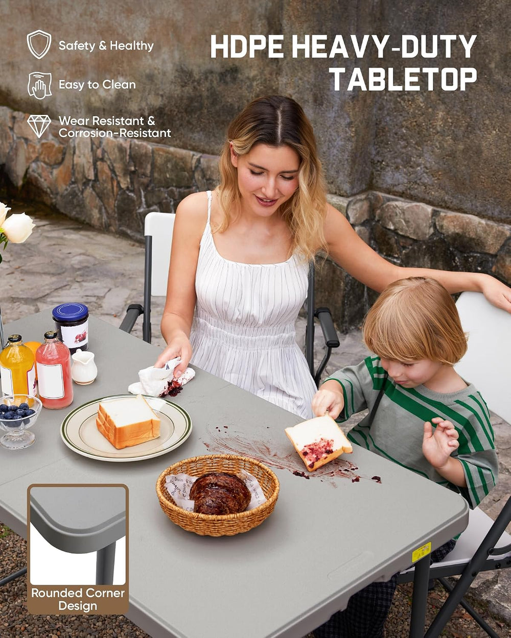 FanttikOutdoor Folding Table 4 Foot Quick Adjust Portable Plastic 4 Heights |...