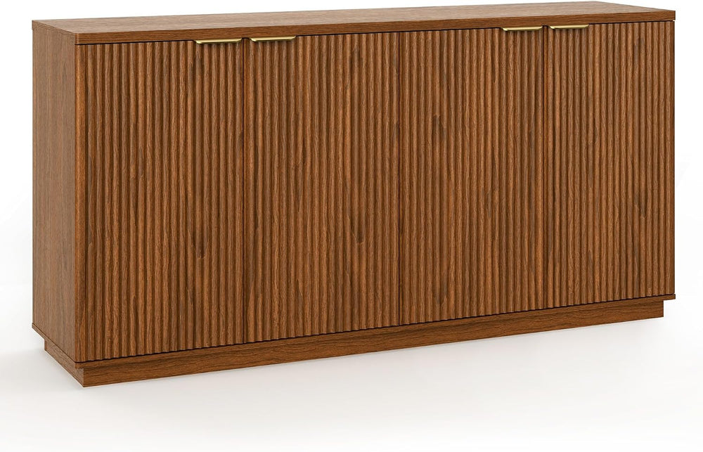 Fluted Sideboard Buffet Cabinet, 63" Wooden Credenza Storage Cabinet wit...