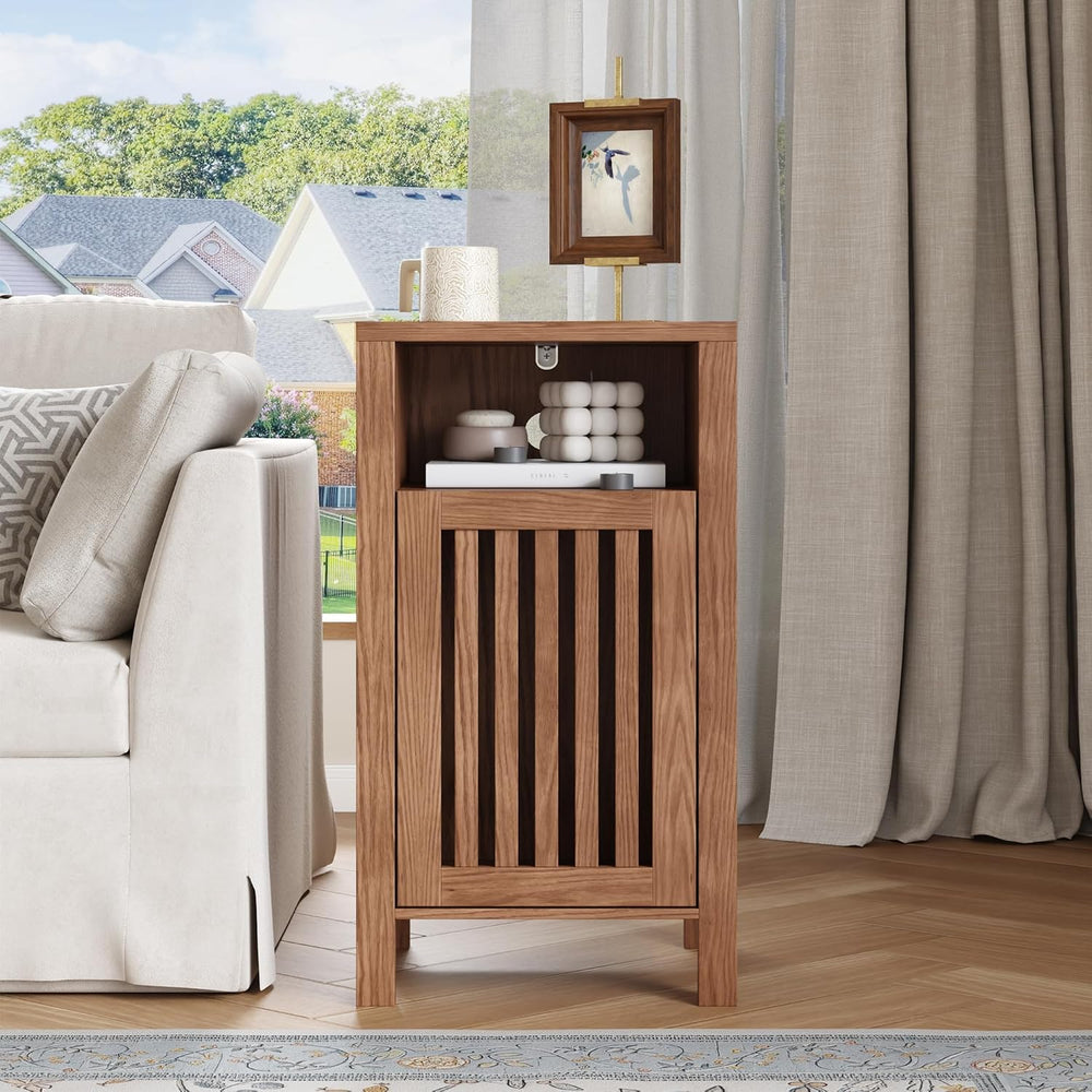 Farmhouse Nightstand Set of 2, Modern Bedside Table with Door and Open Shelf,...