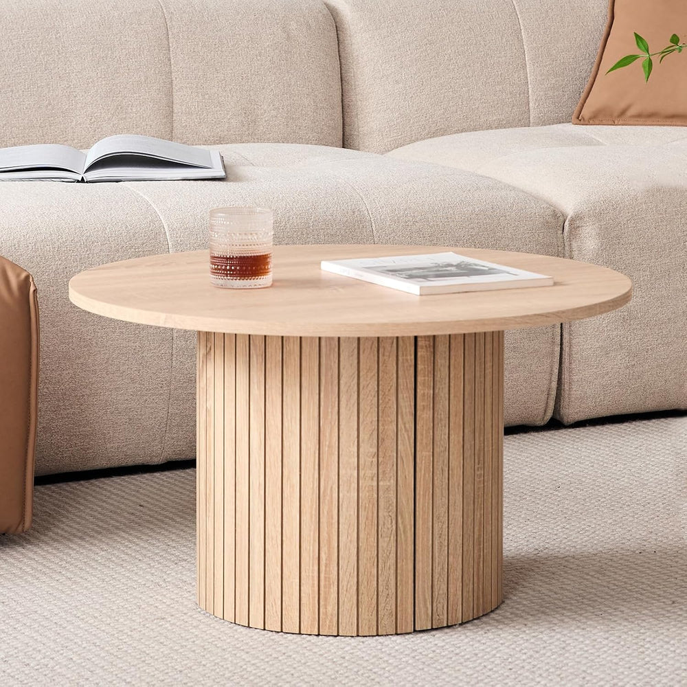 Round Nesting Coffee Tables for Living Room, Set of 2, Natural | φ27.6 + φ15....