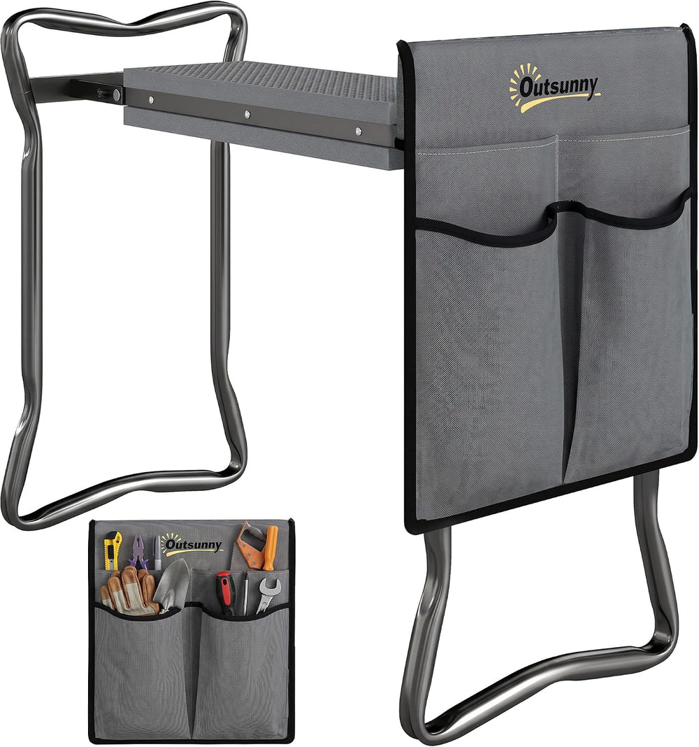 Outsunny Garden Kneeler and Seat with Tool Pouch, Gray