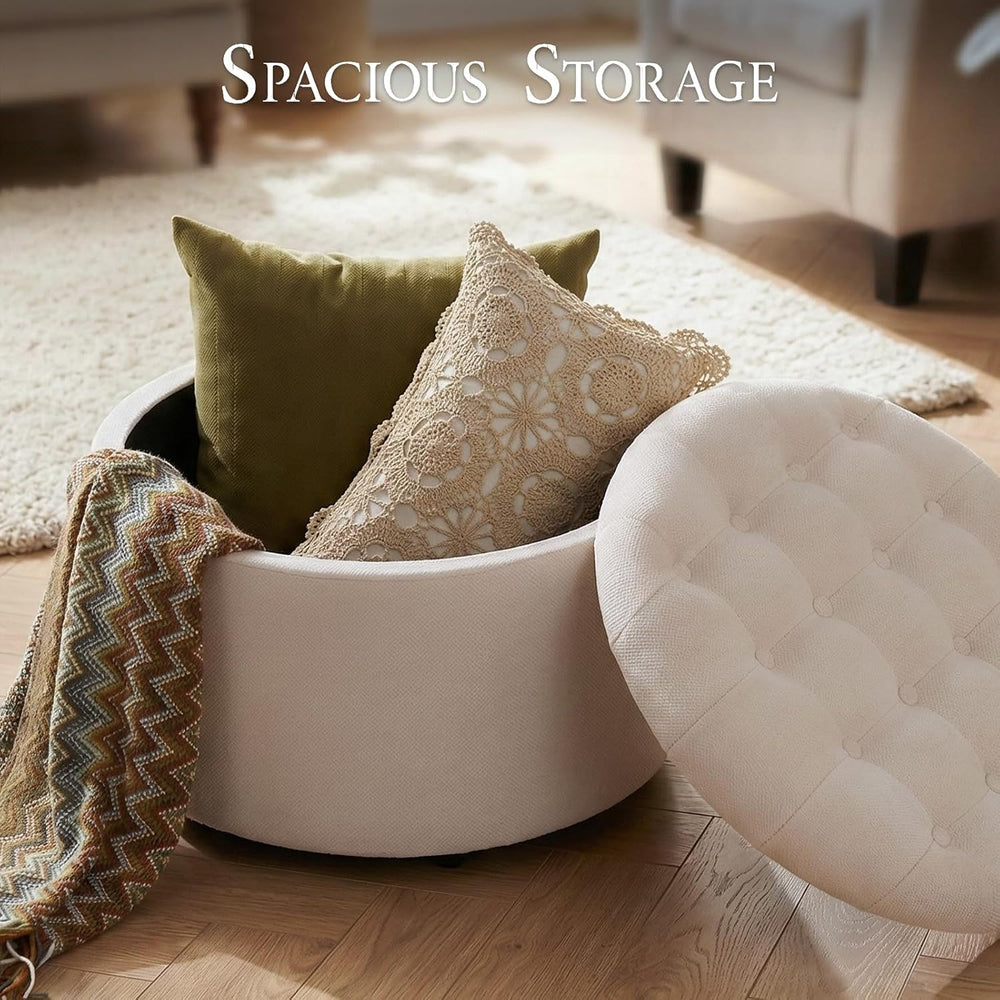 ONBRILL Round Ottoman Foot Rest, 24" Storage Ottoman | 15.4" Height...