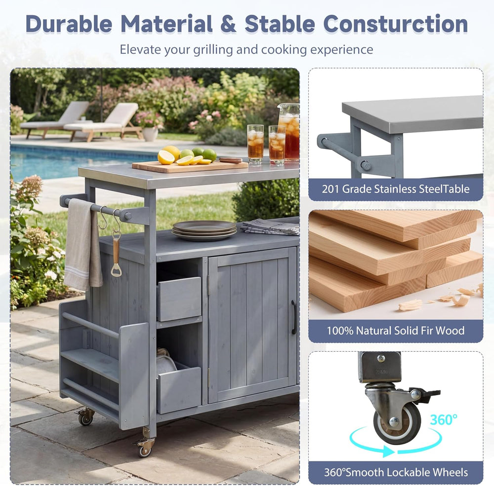 Christopher Knight Home Outdoor Bar Cart with Stainless Steel Top and Lockabl...
