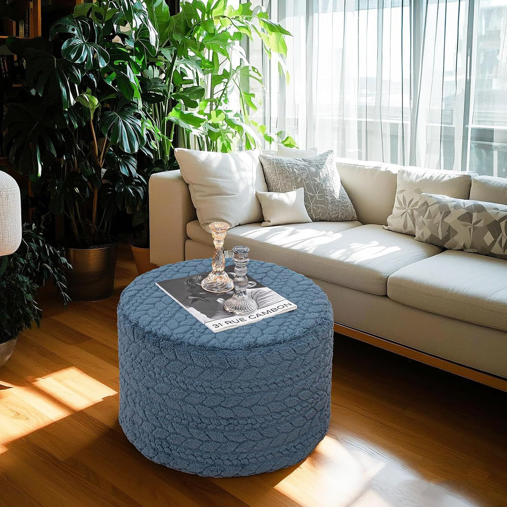 Round Pouf Ottoman Footstool 20x14In Ottoman Footrest for Couch Misty Blue | ...