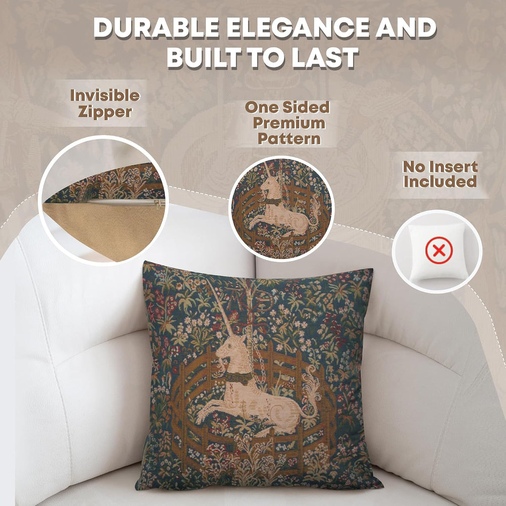 Medieval Licorne Captive II French Tapestry Throw Pillow Cover, 14 x 14 in