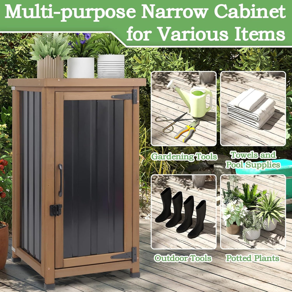 Outdoor Storage Cabinet Waterproof with Metal Top, Wooden Potting Bench Table...
