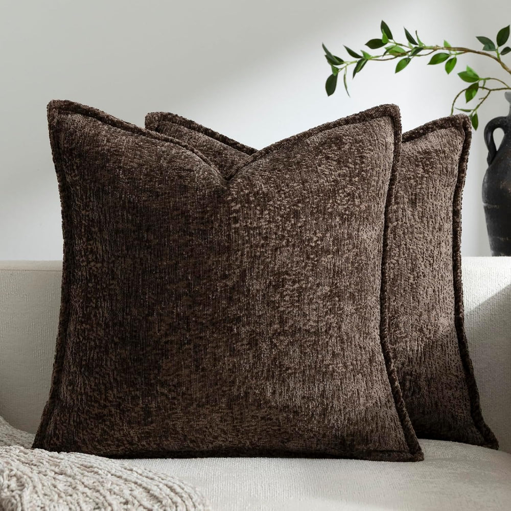 DEZENE Pack of 2 Chocolate Brown Decorative Throw Pillow Covers 20x20 Cozy So...