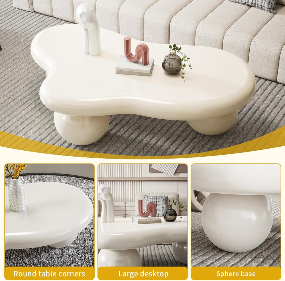 40" Modern White Coffee Table Cloud Shape Low Center Table Cute Irregula...