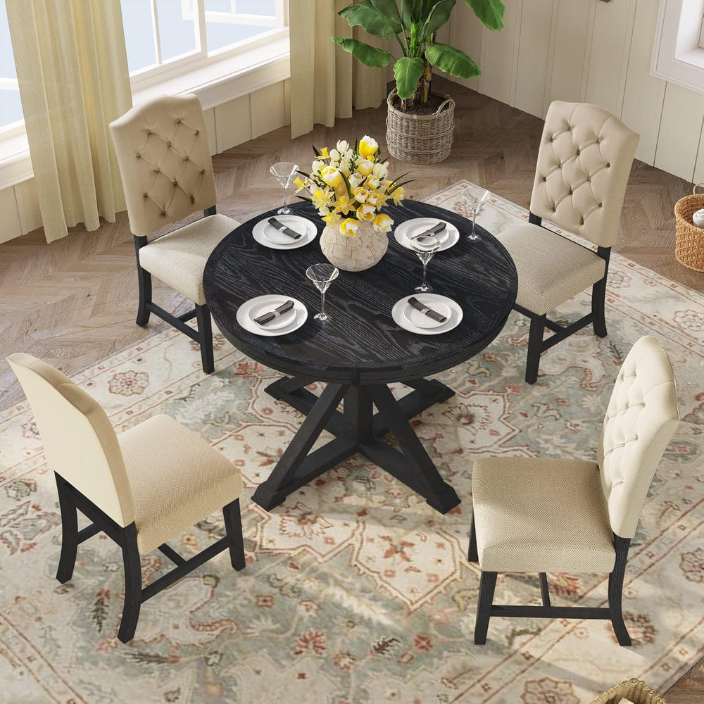 Bellemave Extendable Dining Table Set for 4, 5-Piece Round Table Set with 4 C...