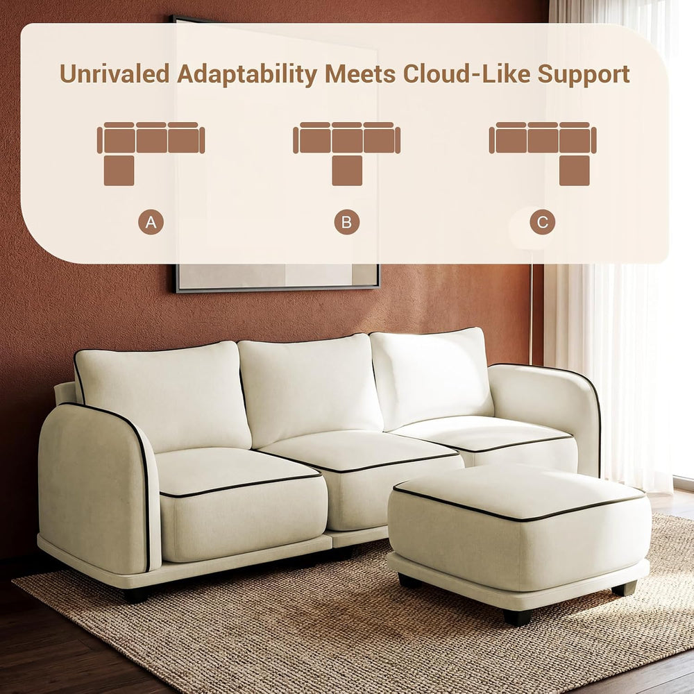 104 Inch L Shaped Modular Sectional Sofa, 4 Seater Modern Cloud Chenille Comf...