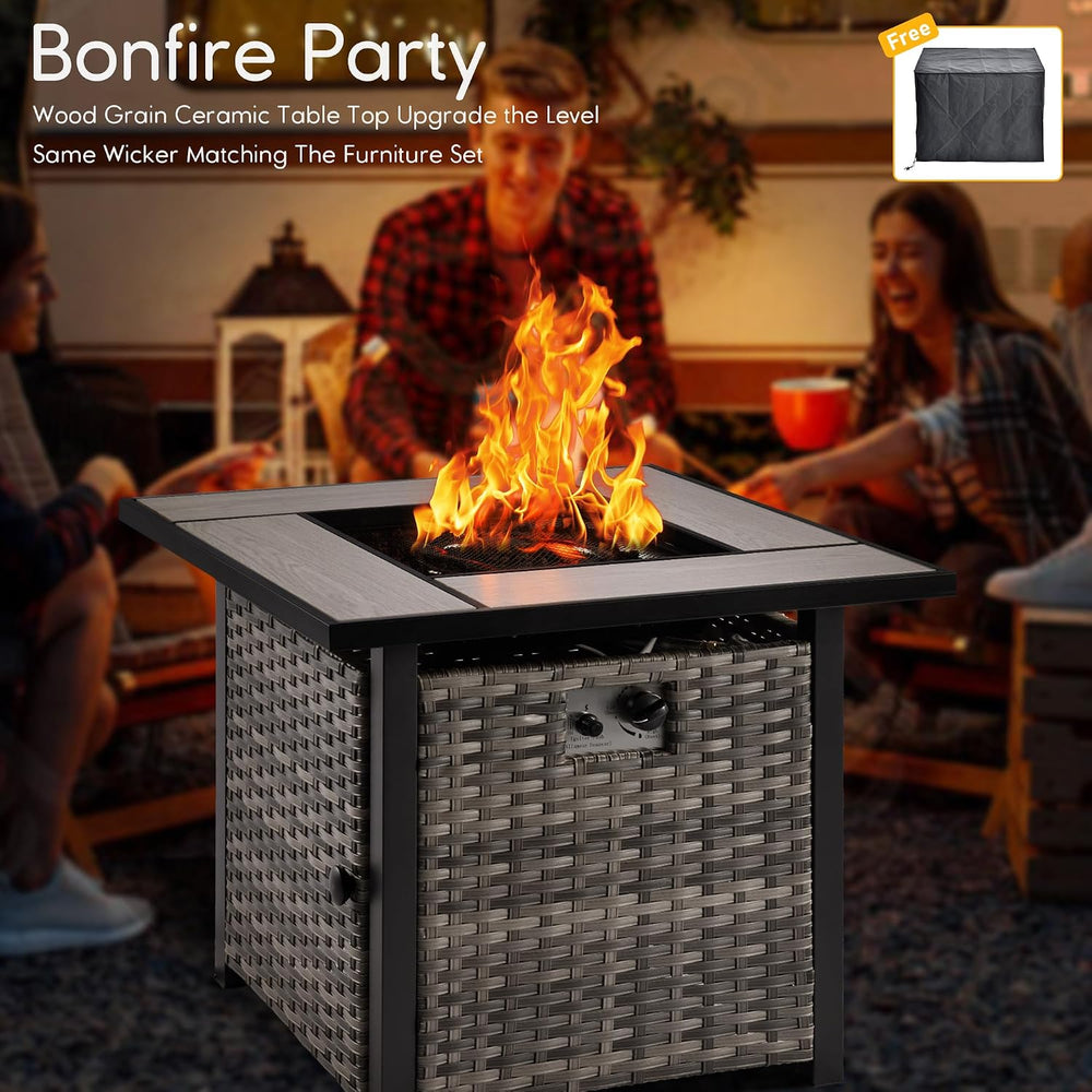 HOOOWOOO Patio Outdoor Conversation Set with Fire Pit Table,9 Piece Modern Ou...