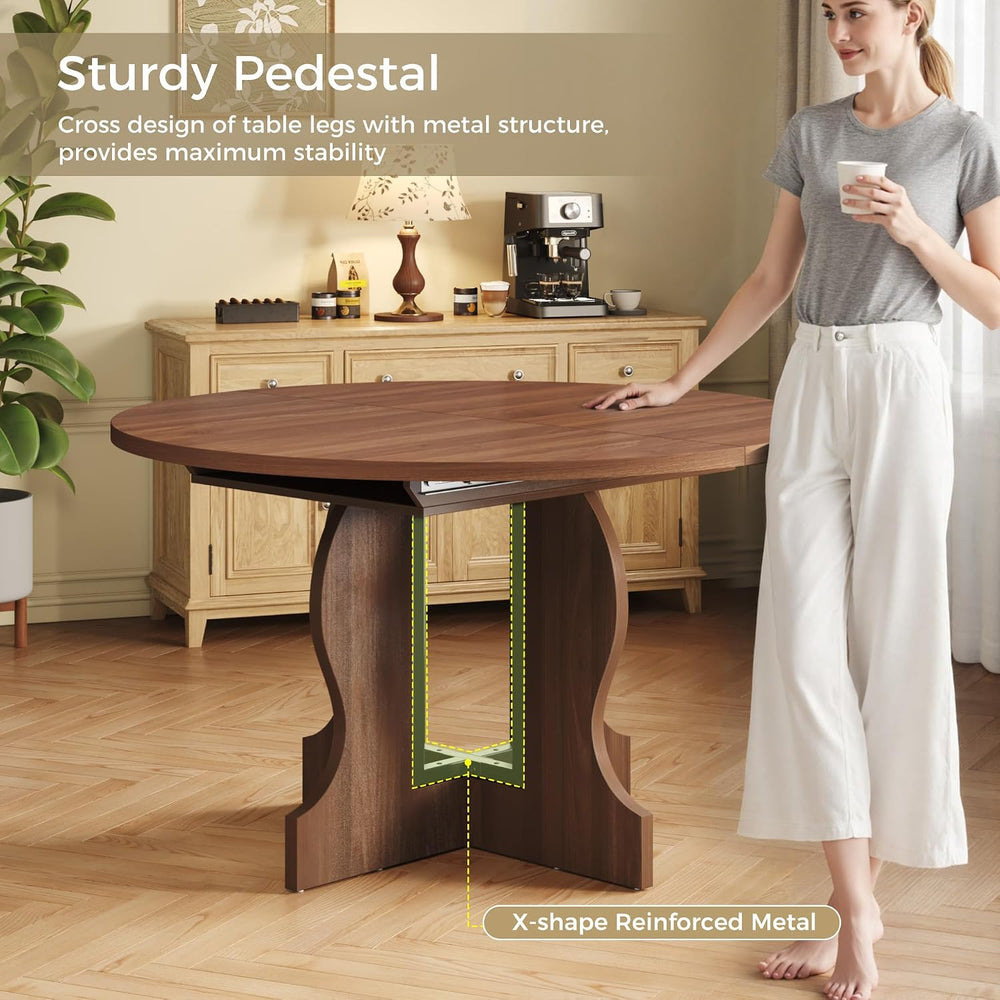 Mondeer Extendable Round Dining Table for 4-6, 43.3"-59" Oval Dinin...