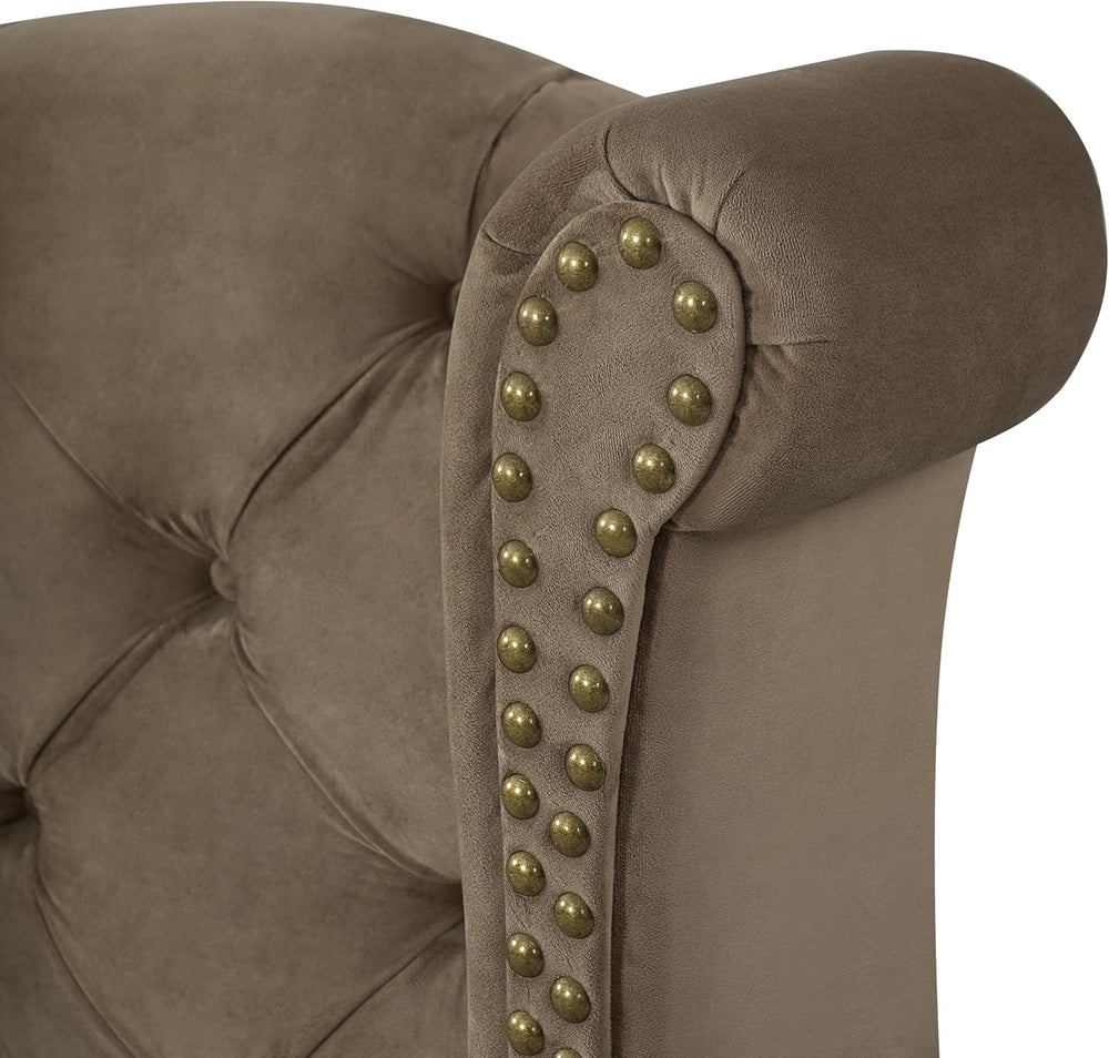 Merax Brown King Size Velvet Upholstered Bed Frame with Thick Tufted Wingback...