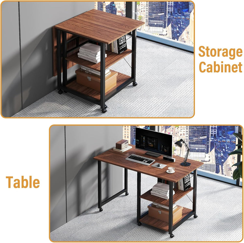 Funecy Folding Desk with Storage Shelf, Writing Office Computer Desk, 42.5 In...