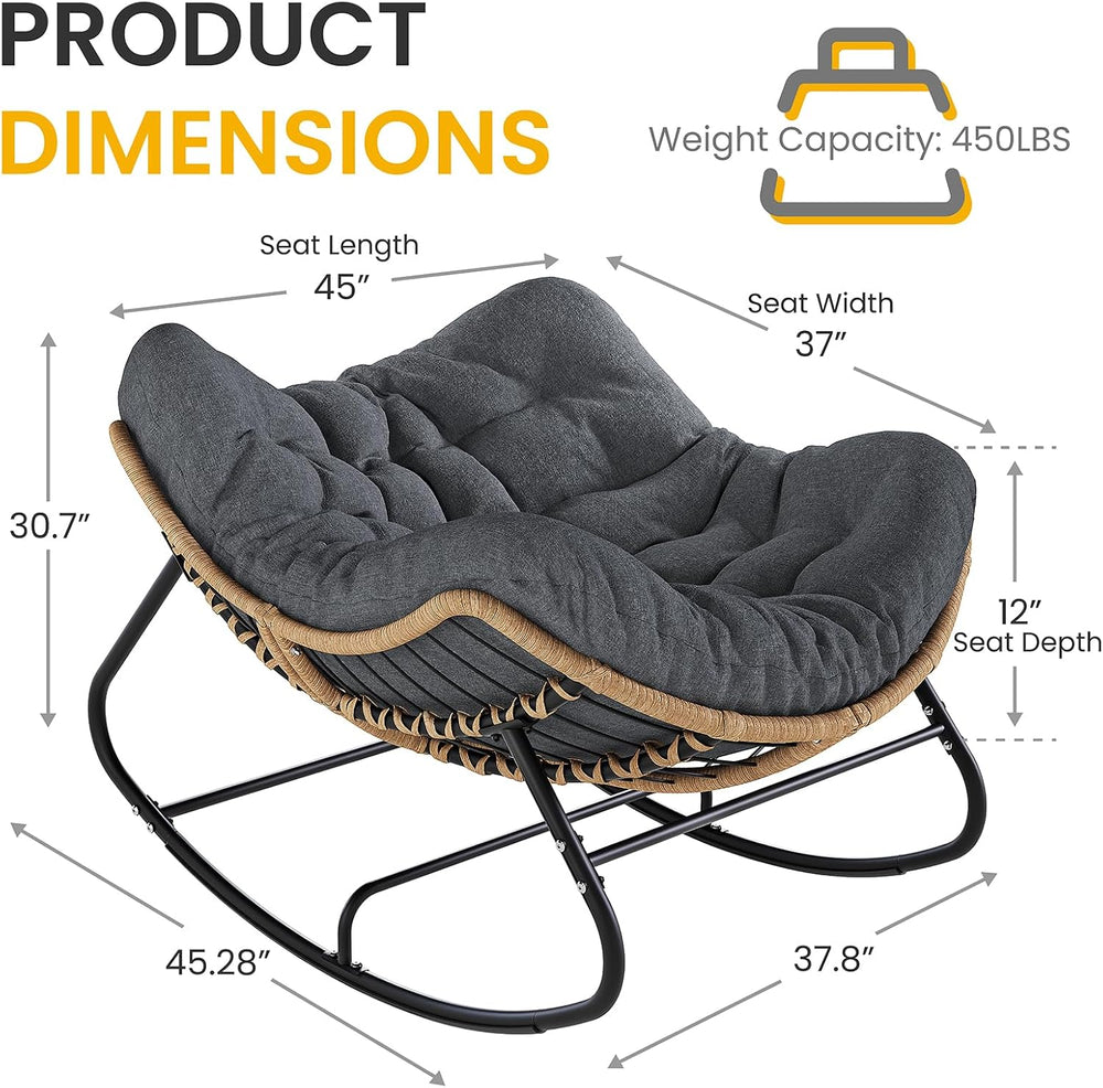 Oversized Papasan Rocking Chair Outdoor, Comfy Wicker Patio Papasan Egg Rocke...