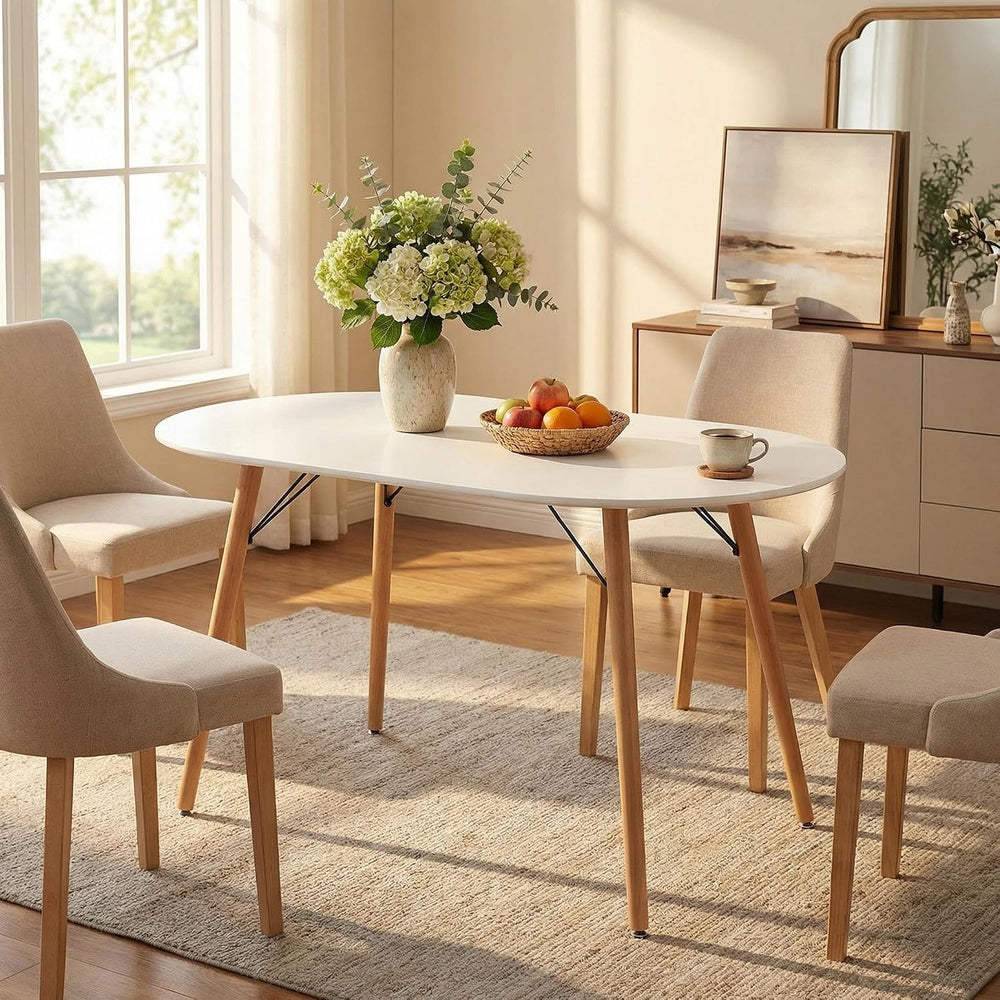 FurnitureR Dining Table Oval 47.2 Inch for 4-6 Person, Stylish Leisure Table ...