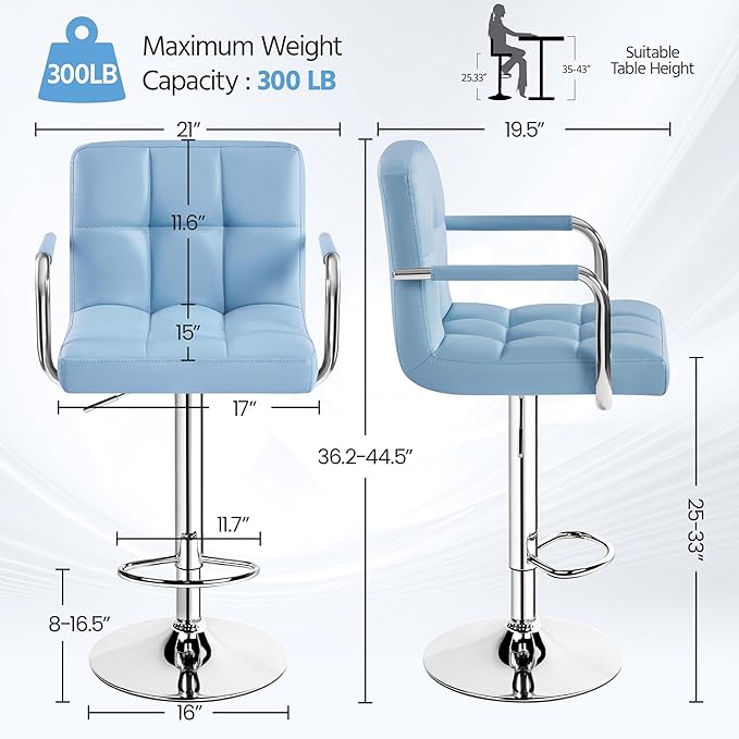 Yaheetech Bar Stools Set of 2, PU Leather Adjustable Swivel Barstools, Hydrau...