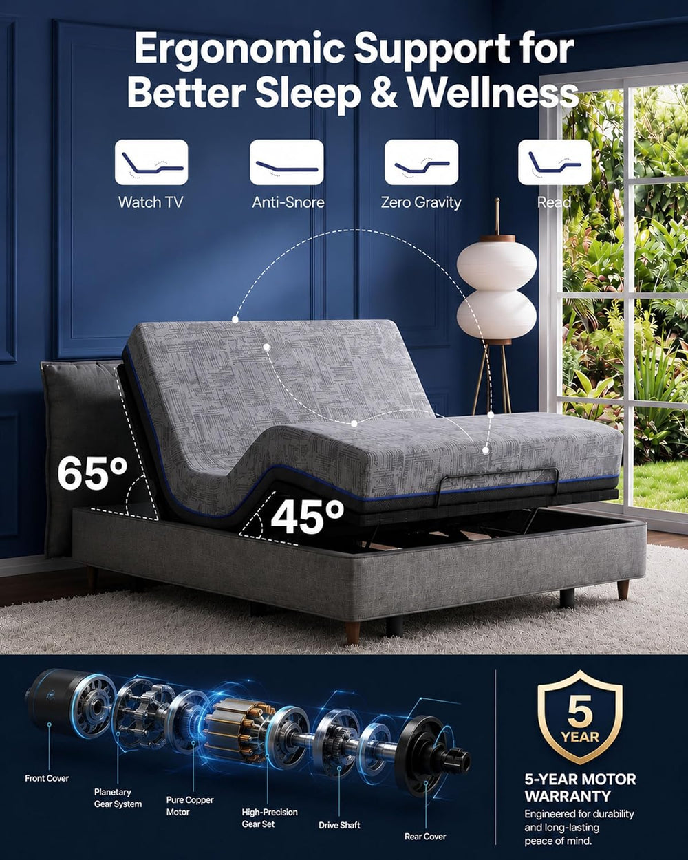 Marsail NS1 Massage Adjustable Base with Mattress Set, Queen Adjustable Bed F...