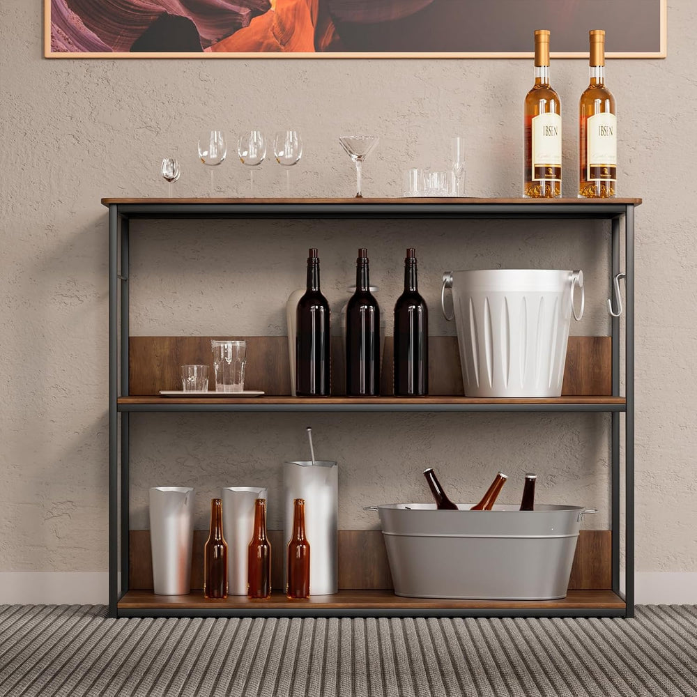 Kitchen Island with 3 Shelves, Industrial Wood and Metal Coffee Bar Rack, 3 T...