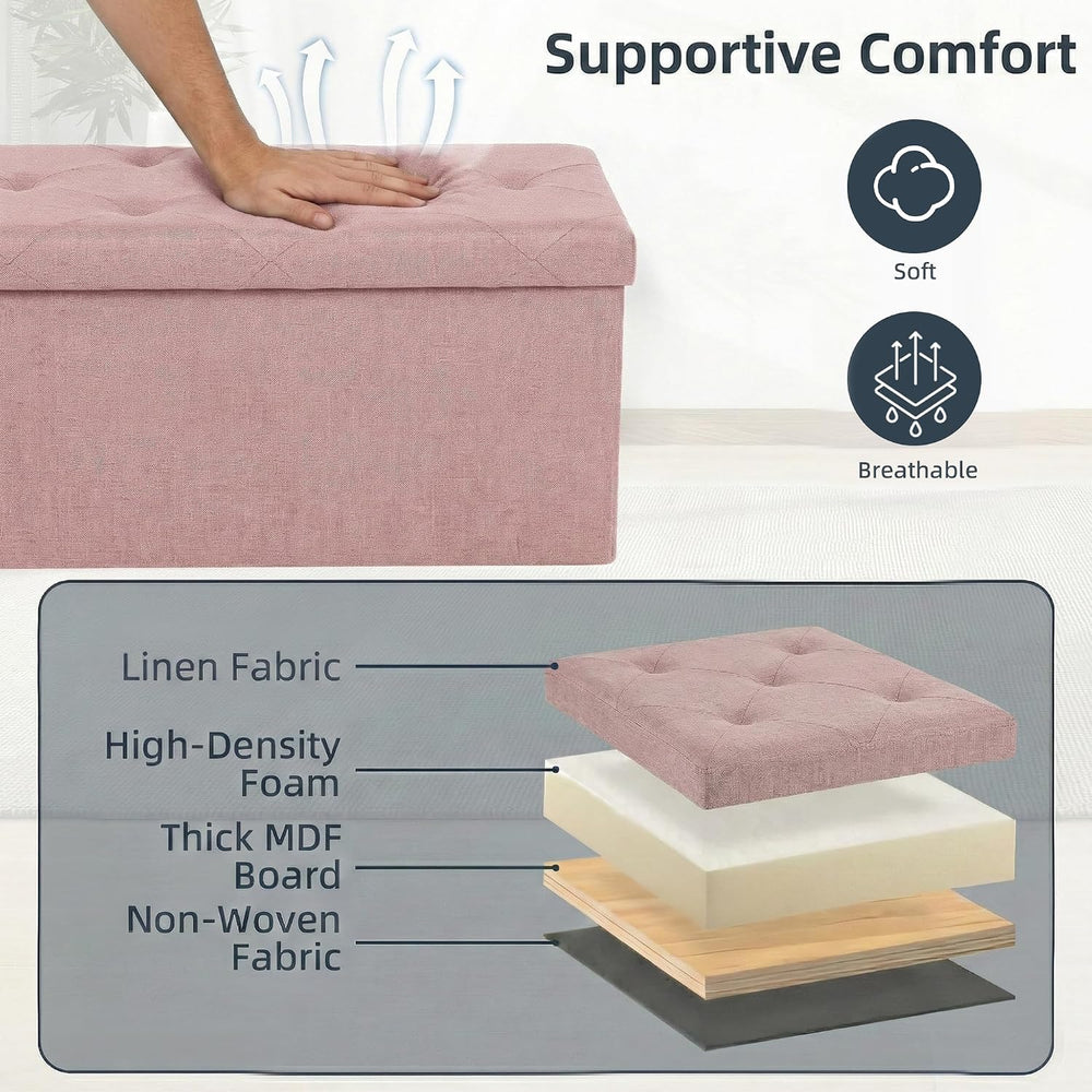 Foldable Storage Ottoman Bench, Storage Chest, End of Bed Foot Rest Stool wit...