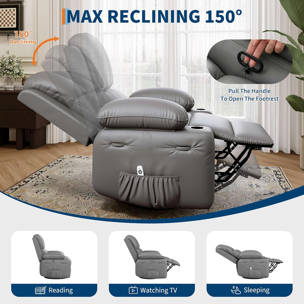 GarveeHome Leather Recliner Chair - Heat and Massage, Swivel Rocker Manual Re...