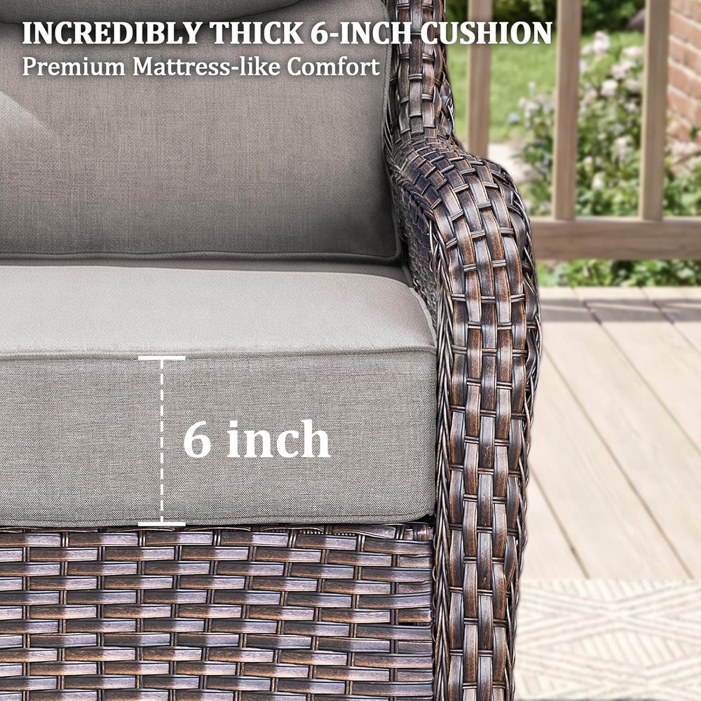 Luxury Swivel Rocker Chairs Fire Pit Table Set with 6" Thick Cushion 4 p...