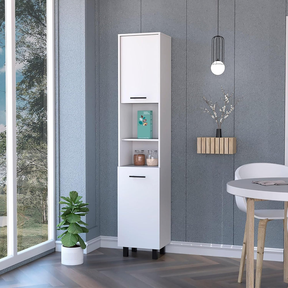 2-Door Pantry Cabinet, with Two 2-Cabinet Spaces and Two Open Shelves,for Kit...