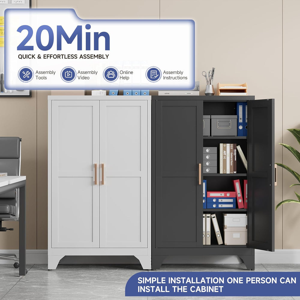 46.06" White Metal Storage Cabinet, 2 Door Adjustable Shelves Freestandi...