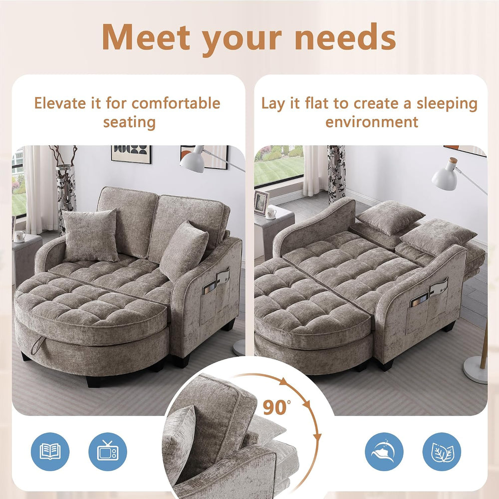 Two-Seater Sofa, Ergonomic and Backrest Design, Ottoman with Storage, Include...