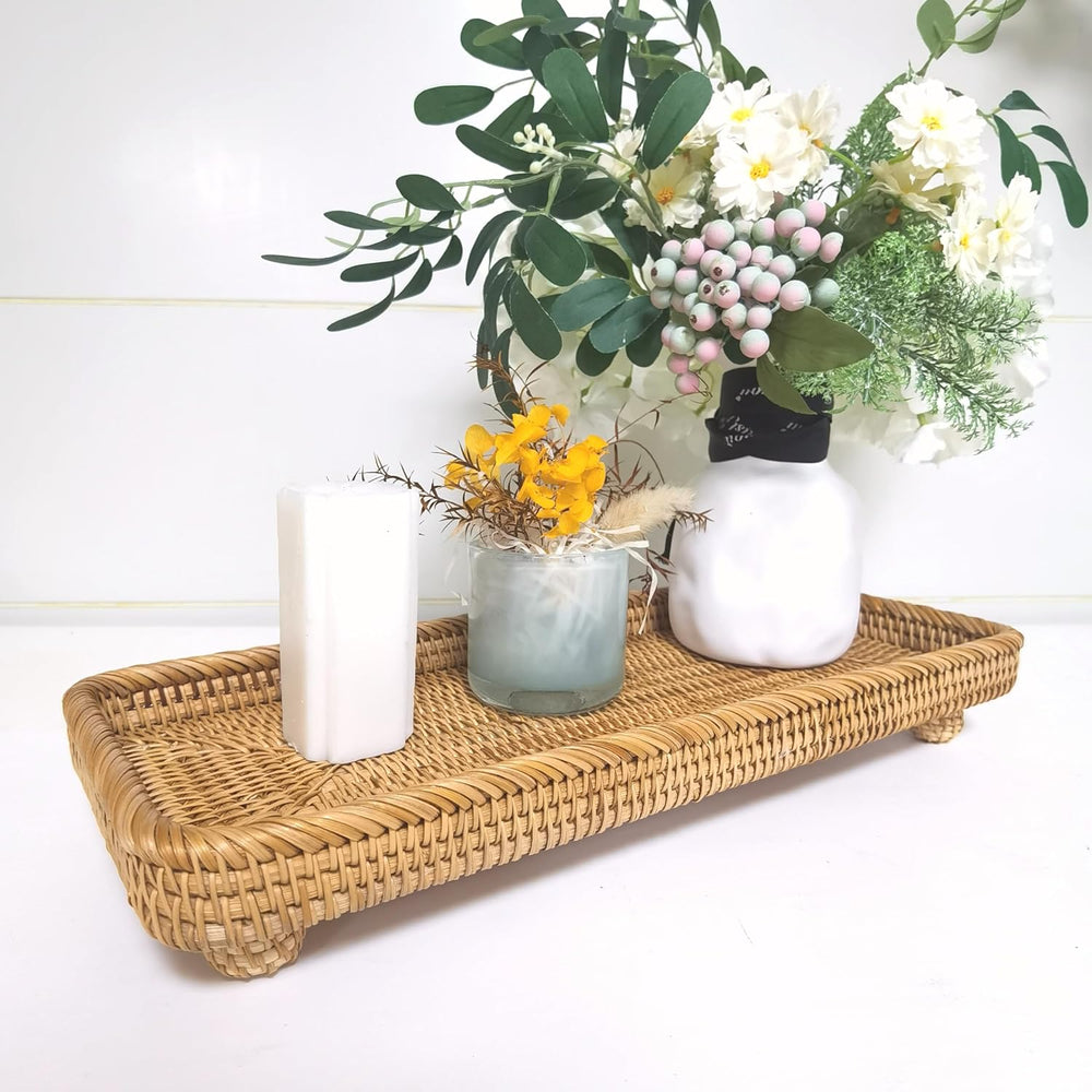 i-lan 17Inch Rectangle Natural Wicker Pedestal Display Riser for Table Center...