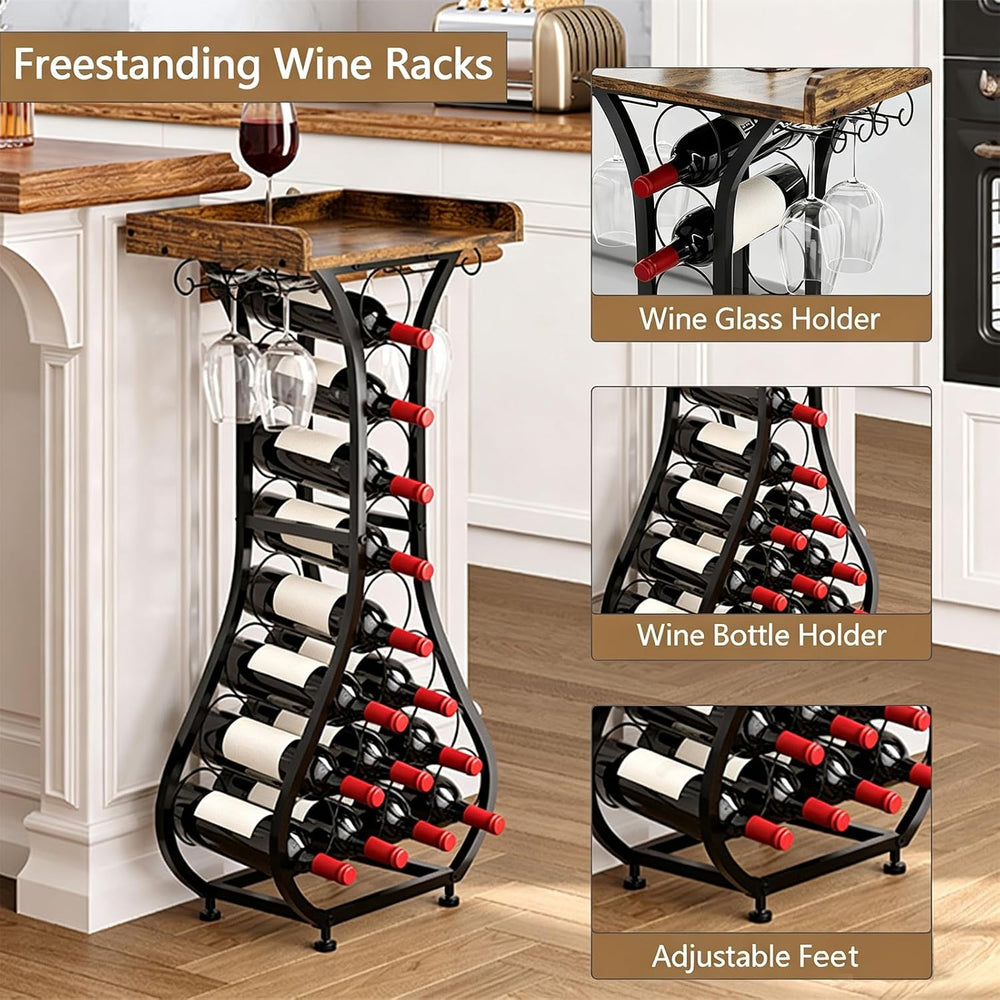 Wine Rack Freestanding Floor, Freestanding Wine Racks with 14 Bottles Wine Gl...