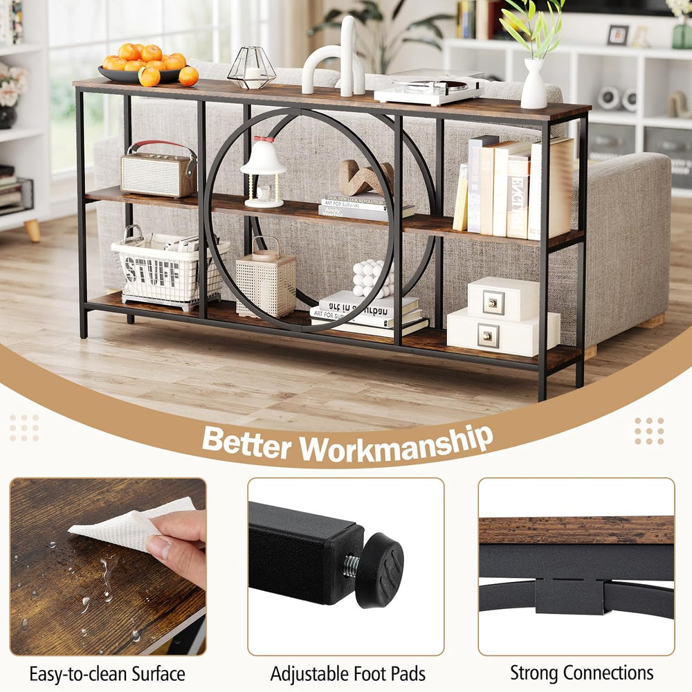 GIANTEX Narrow Long Console Table, 3-Tier Entryway Table, Brown+Black | Faux ...