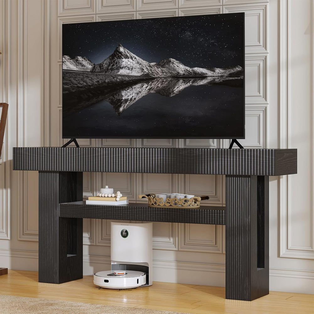 Bigbiglife 63" Fluted Console Table, Black | 2-Tier with Storage Shelves...