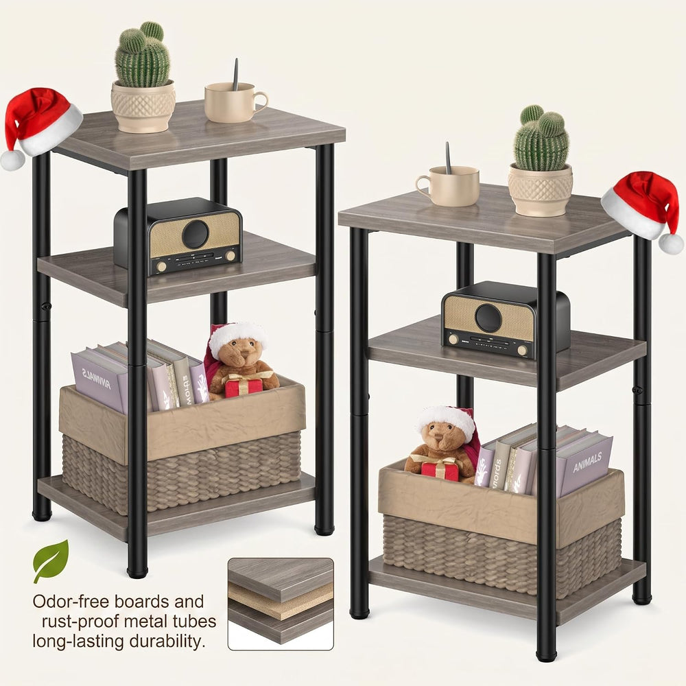 3 Tier Narrow End Table, Industrial Side Table for Sofa Couch, Sturdy Nightst...