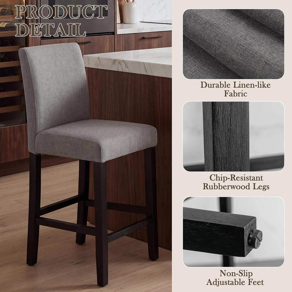 24" Bar Stools, Modern Counter Height Chairs with Quilted Back (Light Gray)