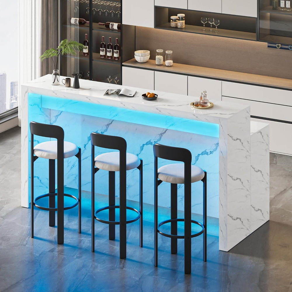 71" Large Faux Marble Dining Table with LED Lights, Modern Rectangle Kit...