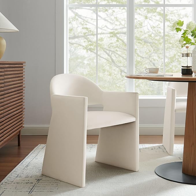 Modway Talia Performance Velvet Dining Armchair in Alabaster - Modern Curved ...
