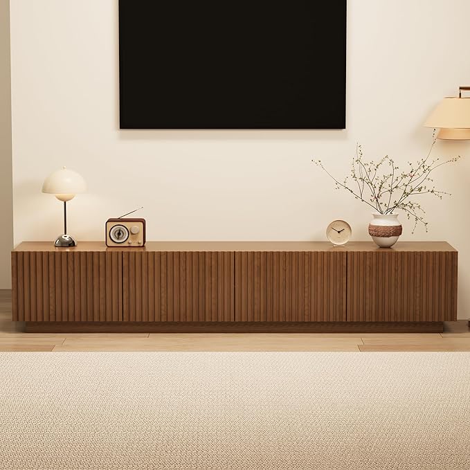 86.61" Mid-Century Modern TV Stand for TVs up to 85", Walnut Entert...