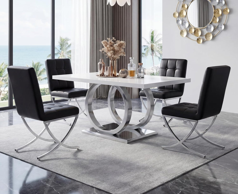 EALSON Modern Dining Chairs Set of 2, Black Leather Upholstered Seater with C...