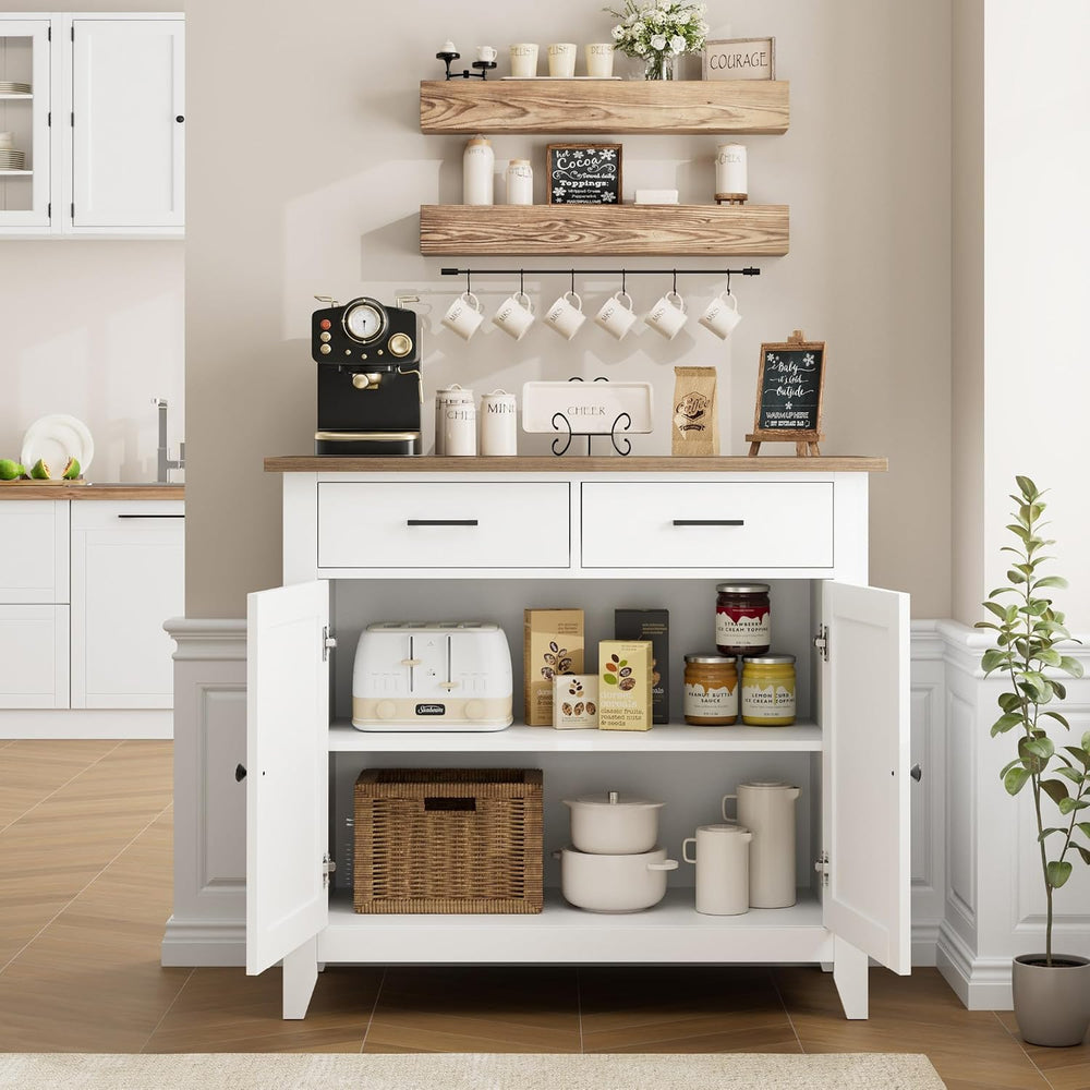 HORSTORS Farmhouse Kitchen Storage Cabinet, Small Buffet, Coffee Bar, White |...