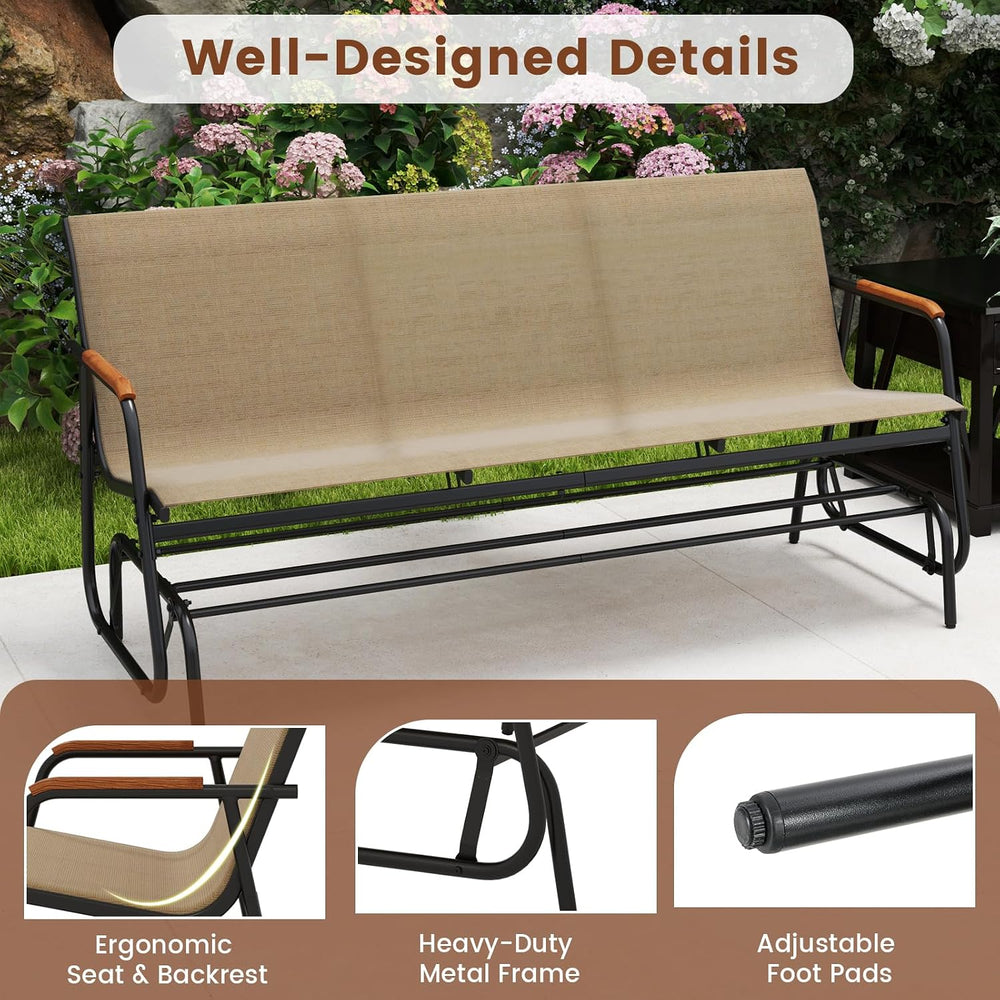 Giantex Patio Glider, 3-Person Swing Gliding Loveseat with Curved Teak Armres...