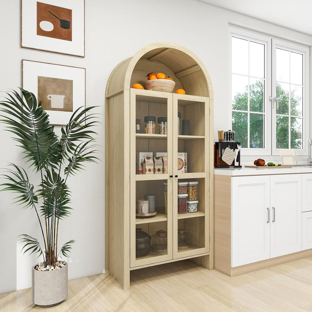 70.28 Inch High Arched Kitchen Pantry, Wooden Kitchen Storage Cabinet with Ad...