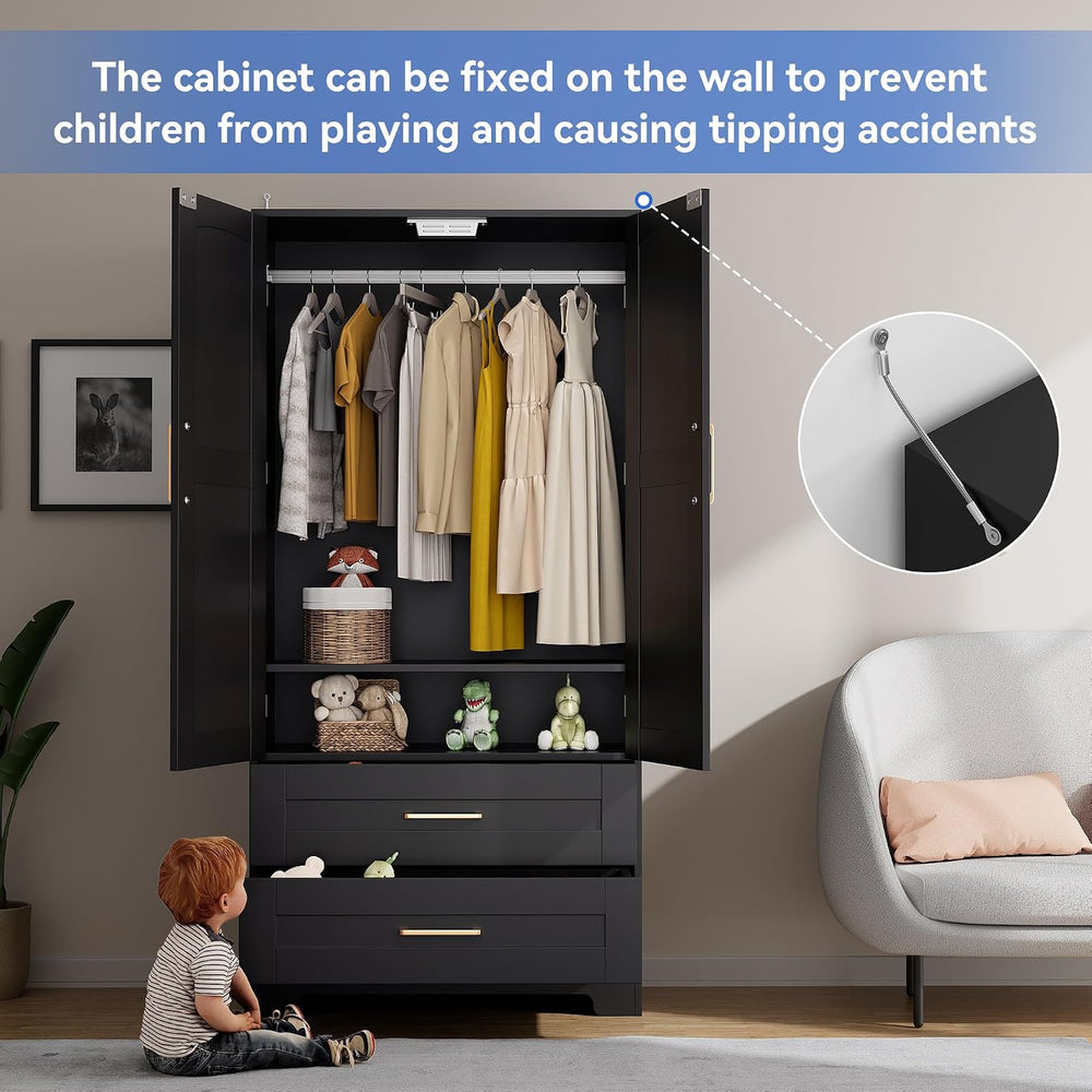 Wooden Armoire Wardrobe Closet, Bedroom Armoires with Door and Drawers, Frees...
