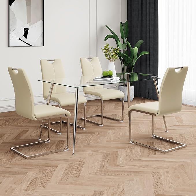 Goujxcy Dining Chairs Set of 4, Modern High Back Kitchen Chairs with Metal Le...