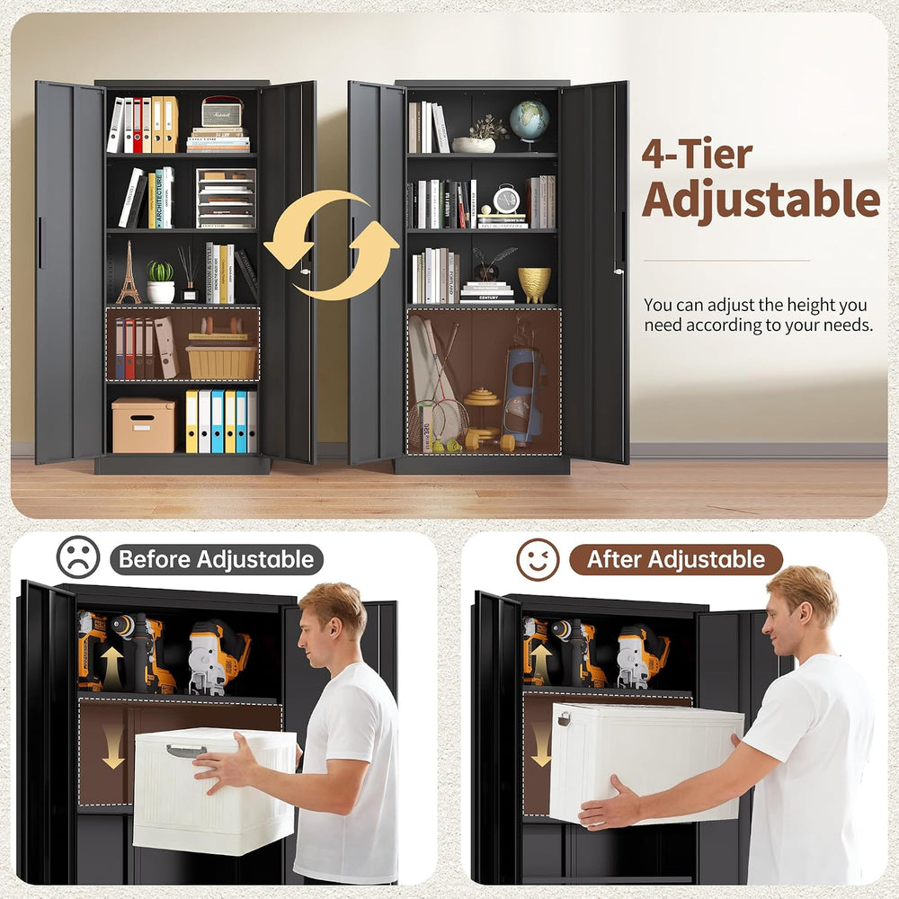 Storage Cabinet with 2 Doors and 4 Adjustable Shelves - 72" H Garage Sto...