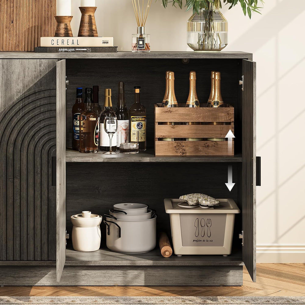 Fluted Sideboard Buffet Cabinet with Storage - 57" Credenza Coffee Bar C...