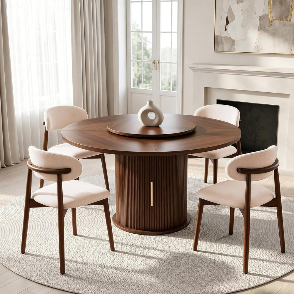 55.1 Inch Round Dining Table for 4-6, Modern Kitchen Table with Storage, Circ...