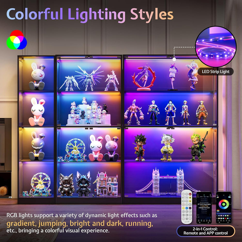 Jocisland 45x16 Inch Display Cabinet with Glass Doors and RGB Lights, 4-Tier ...